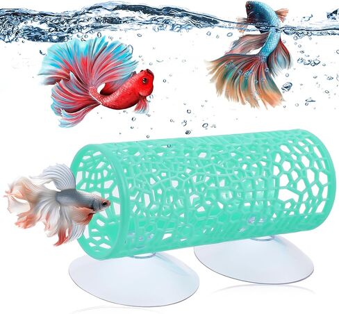 Betta Fish Ammock Toys Accessories Tank Exclists Betta Tunnel مع أكواب شفط ، أرجوحة خزان السمك Bettas البلاستيكية للأسماك الصغيرة ، ألعاب الروبيان إكسسوارات ديكور السمك (الأخضر) in Kuwait