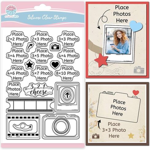 GLOBLELAND Vintage Camera Labels Clear Stamps for Cards Making Retro Place Photo Here Transparent Stamp Camera Border Silicone Stamps Seal for DIY Scrapbooking Embossing Photo Album Decor in Saudi Arabia