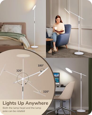 مصباح أرضي LED LED Edishine للقراءة ، مصباح ساطع ساطع قابلاً للذات مع ميناء من النوع C ، ودوران وذراع ، 3000k-6000k طول ضوء الحد الأقصى لحد أقصى لغرفة المعيشة ، وغرفة النوم ، والمكتب ، والأسود in Saudi Arabia