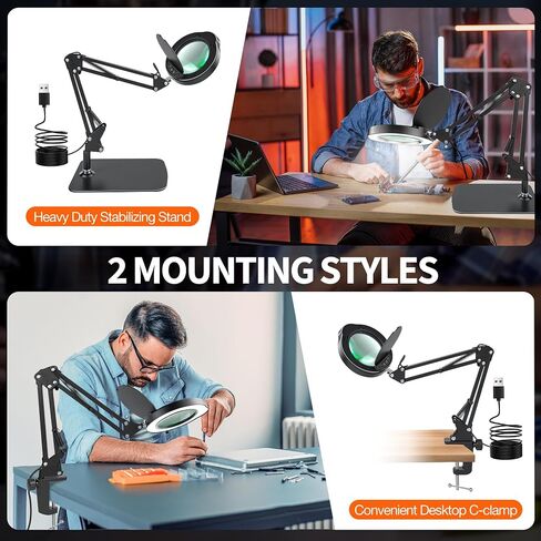 10X Magnifying Glass with Light and Stand | Dust Cover Design, 5 Color Temp Modes Dimmable LED Magnifying Lamp with Swing Arm | Hands Free Desk Magnifying Light for Crafts, Read & Close Work in Saudi Arabia