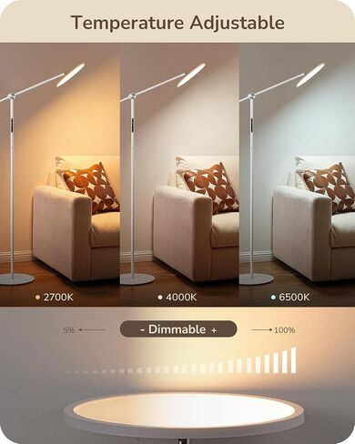 مصباح أرضي LED LED Edishine للقراءة ، مصباح ساطع ساطع قابلاً للذات مع ميناء من النوع C ، ودوران وذراع ، 3000k-6000k طول ضوء الحد الأقصى لحد أقصى لغرفة المعيشة ، وغرفة النوم ، والمكتب ، والأسود in Saudi Arabia