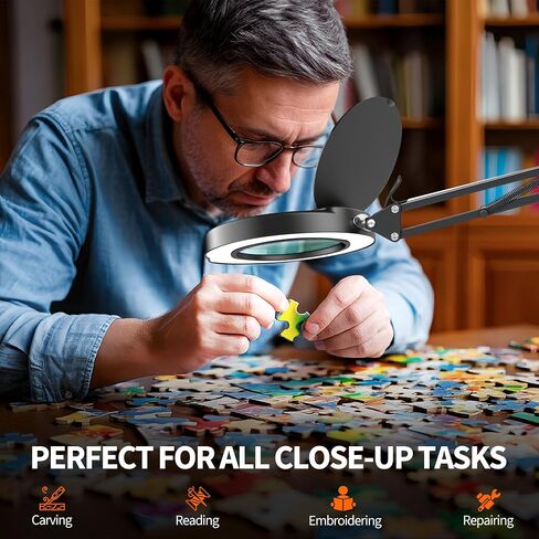 10X Magnifying Glass with Light and Stand | Dust Cover Design, 5 Color Temp Modes Dimmable LED Magnifying Lamp with Swing Arm | Hands Free Desk Magnifying Light for Crafts, Read & Close Work in Saudi Arabia