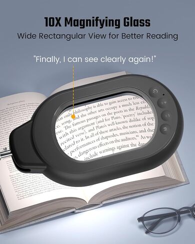 Magnifying Desk Lamp, 10X Square Magnifying Glass with Light and Stand, Dimmable LED Magnifier Lamp with Clamp and Base, Adjustable Swing Arm Light for Close Work, Reading, Crafting, Black in Saudi Arabia