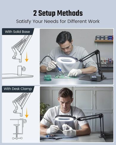 Magnifying Desk Lamp, 10X Square Magnifying Glass with Light and Stand, Dimmable LED Magnifier Lamp with Clamp and Base, Adjustable Swing Arm Light for Close Work, Reading, Crafting, Black in Saudi Arabia