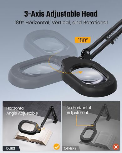 Magnifying Desk Lamp, 10X Square Magnifying Glass with Light and Stand, Dimmable LED Magnifier Lamp with Clamp and Base, Adjustable Swing Arm Light for Close Work, Reading, Crafting, Black in Saudi Arabia