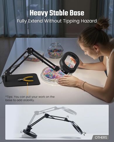 Magnifying Desk Lamp, 10X Square Magnifying Glass with Light and Stand, Dimmable LED Magnifier Lamp with Clamp and Base, Adjustable Swing Arm Light for Close Work, Reading, Crafting, Black in Saudi Arabia
