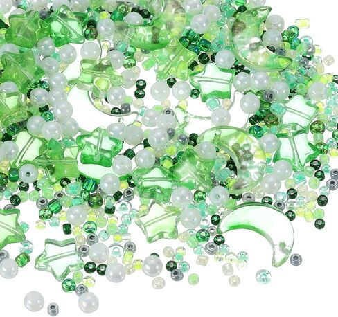 Uxcell 110pcs حبات النجمة القمر ، Star Moon Acrylic Beads Beads Crystal Glass Spacer Bead for DIY Making Mowner Craft ، Green in Saudi Arabia