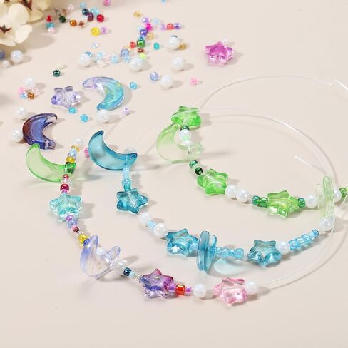 Uxcell 110pcs حبات النجمة القمر ، Star Moon Acrylic Beads Beads Crystal Glass Spacer Bead for DIY Making Mowner Craft ، Green in Saudi Arabia