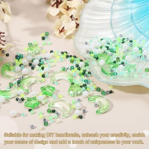 Uxcell 110pcs حبات النجمة القمر ، Star Moon Acrylic Beads Beads Crystal Glass Spacer Bead for DIY Making Mowner Craft ، Green in Saudi Arabia