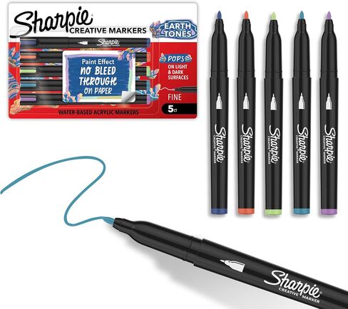Sharpie Creative Markers, Earth Tones, Water-Based Acrylic Paint Markers, Fine Tip, 5 Count in Saudi Arabia