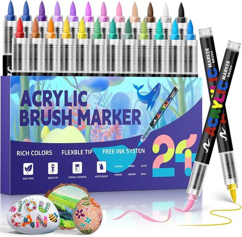 GOTIDEAL Acrylic Paint Markers Brush Tip,Waterproof Paint Pens acrylic Markers,No Bleed Acrylic Brush markers for Fabric,Wood,Rocks,Canvas Painting,Glass,Ceramic,Art Craft Supplies(12 Colors) in Saudi Arabia