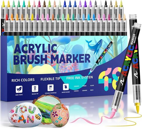 GOTIDEAL Acrylic Paint Markers Brush Tip,Waterproof Paint Pens acrylic Markers,No Bleed Acrylic Brush markers for Fabric,Wood,Rocks,Canvas Painting,Glass,Ceramic,Art Craft Supplies(12 Colors) in Saudi Arabia