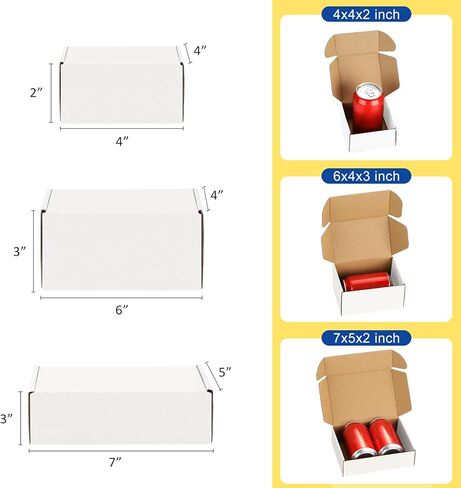 حزمة متنوعة-صناديق الشحن-45: 4x4x2 و 6x4x3 و 7x5x2 صناديق شحنة صغيرة ، مراسلات ذات صناديق ملهمة أبيض-صناديق الاستلام. in Kuwait
