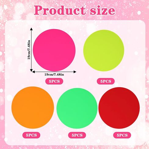 25 Sheets Neon Paper 5 Colors Glow in The Dark Paper 7.48'' Circle Neon Cardstock Classic Twister Fluorescent Card Stock for Black Light Glow Party Crafts Dance Floor Birthday Decor in Saudi Arabia