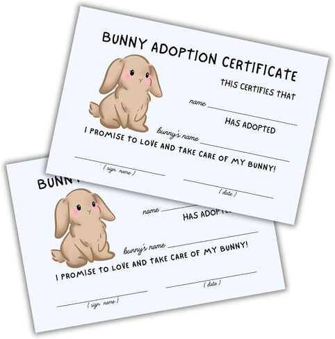 Bunny Rabbit Adoption Certificate | 30pk 4x6" Animal Pet Easter Crochet Pattern Lovey Garden Paper Award Take Care of Promise Children in Saudi Arabia