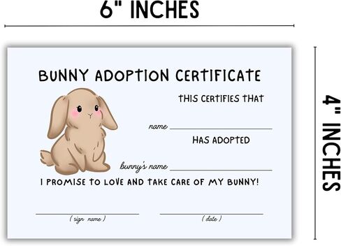Bunny Rabbit Adoption Certificate | 30pk 4x6" Animal Pet Easter Crochet Pattern Lovey Garden Paper Award Take Care of Promise Children in Saudi Arabia