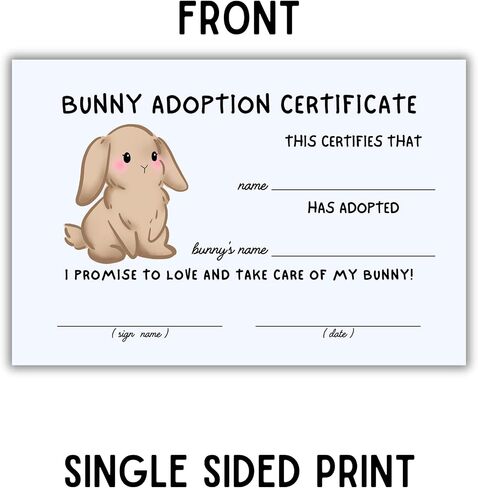 Bunny Rabbit Adoption Certificate | 30pk 4x6" Animal Pet Easter Crochet Pattern Lovey Garden Paper Award Take Care of Promise Children in Saudi Arabia