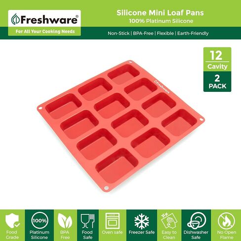 Freshware 12-Cavity Petite Silicone Mold for Soap, Bread, Loaf, Muffin, Brownie, Cornbread, Cheesecake, Pudding, and More in Saudi Arabia