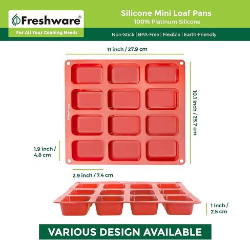 Freshware 12-Cavity Petite Silicone Mold for Soap, Bread, Loaf, Muffin, Brownie, Cornbread, Cheesecake, Pudding, and More in Saudi Arabia