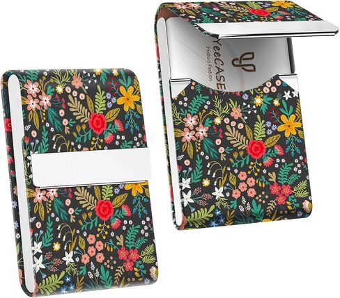 2Pack Leather Stainless Steel Business Card Holder, Metal Slim Business Card Case for Women or Men, Pocket Business Card Carrier with Prints, Magnetic Closure, RFID Blocking in Kuwait
