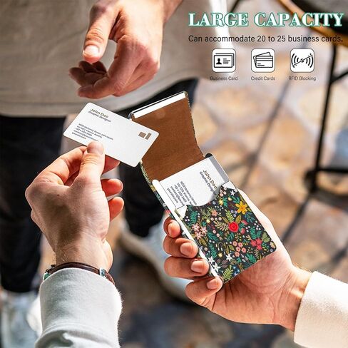 2Pack Leather Stainless Steel Business Card Holder, Metal Slim Business Card Case for Women or Men, Pocket Business Card Carrier with Prints, Magnetic Closure, RFID Blocking in Kuwait