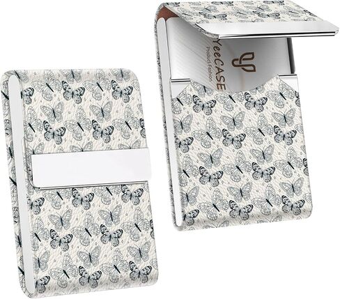 2Pack Leather Stainless Steel Business Card Holder, Metal Slim Business Card Case for Women or Men, Pocket Business Card Carrier with Prints, Magnetic Closure, RFID Blocking in Kuwait