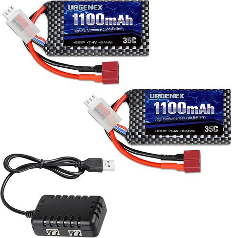 URGENEX Lipo Battery 7.4V 1100mAh 35C(Burst 70C) Dean-Style T Plug 2S Rechargeable RC Battery Fit for HAIBOXING BEZGAR Truck HBX 16889 16890A 18690SA 3100A HS181 HM181 HM165 Most 1/10 1/16 1/18 RC Car in Saudi Arabia