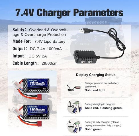 URGENEX Lipo Battery 7.4V 1100mAh 35C(Burst 70C) Dean-Style T Plug 2S Rechargeable RC Battery Fit for HAIBOXING BEZGAR Truck HBX 16889 16890A 18690SA 3100A HS181 HM181 HM165 Most 1/10 1/16 1/18 RC Car in Saudi Arabia