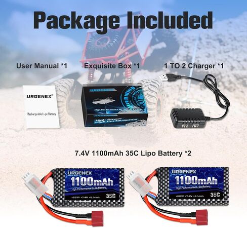 URGENEX Lipo Battery 7.4V 1100mAh 35C(Burst 70C) Dean-Style T Plug 2S Rechargeable RC Battery Fit for HAIBOXING BEZGAR Truck HBX 16889 16890A 18690SA 3100A HS181 HM181 HM165 Most 1/10 1/16 1/18 RC Car in Saudi Arabia