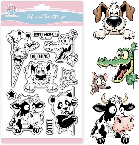 GLOBLELAND Funny Animals Clear Stamp for Scrapbooking Donkey Bird Silicone Stamps Dog Cow Transparent Stamp for Card Making DIY Embossing Journaling in Saudi Arabia