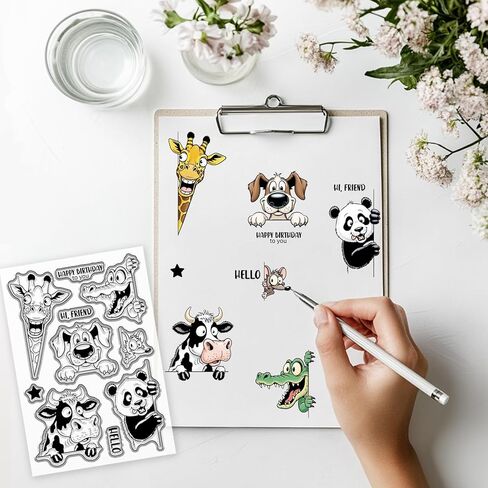 GLOBLELAND Funny Animals Clear Stamp for Scrapbooking Donkey Bird Silicone Stamps Dog Cow Transparent Stamp for Card Making DIY Embossing Journaling in Saudi Arabia