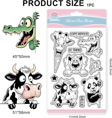 GLOBLELAND Funny Animals Clear Stamp for Scrapbooking Donkey Bird Silicone Stamps Dog Cow Transparent Stamp for Card Making DIY Embossing Journaling in Saudi Arabia