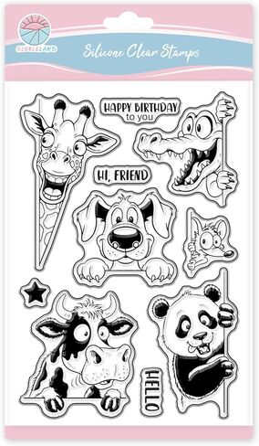 GLOBLELAND Funny Animals Clear Stamp for Scrapbooking Donkey Bird Silicone Stamps Dog Cow Transparent Stamp for Card Making DIY Embossing Journaling in Saudi Arabia