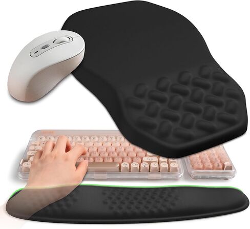 2-in-1 Ergonomic Set, Wave Keyboard Wrist Rest and Massage Slope Mouse Pad Wrist Support, Rebound Memory Foam for Relieve Carpal Tunnel Syndrome and Wrist Pain (Black) in Kuwait