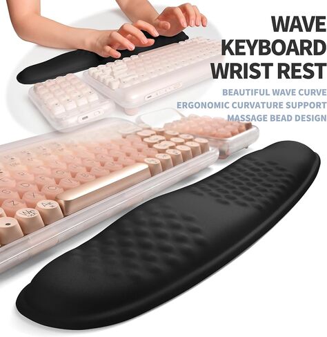 2-in-1 Ergonomic Set, Wave Keyboard Wrist Rest and Massage Slope Mouse Pad Wrist Support, Rebound Memory Foam for Relieve Carpal Tunnel Syndrome and Wrist Pain (Black) in Kuwait
