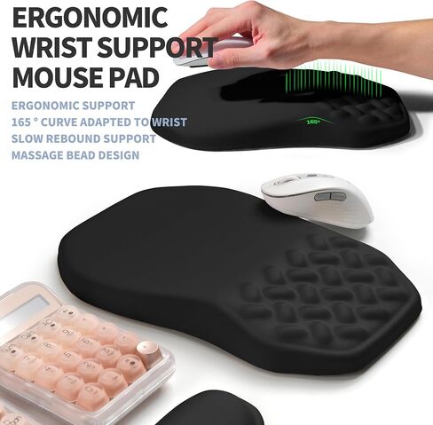 2-in-1 Ergonomic Set, Wave Keyboard Wrist Rest and Massage Slope Mouse Pad Wrist Support, Rebound Memory Foam for Relieve Carpal Tunnel Syndrome and Wrist Pain (Black) in Kuwait
