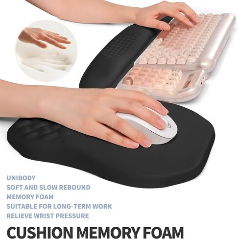 2-in-1 Ergonomic Set, Wave Keyboard Wrist Rest and Massage Slope Mouse Pad Wrist Support, Rebound Memory Foam for Relieve Carpal Tunnel Syndrome and Wrist Pain (Black) in Kuwait