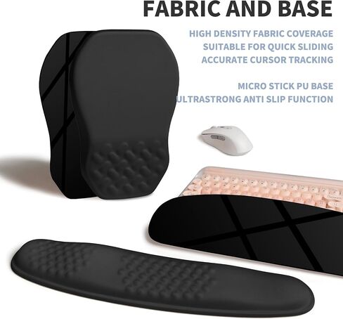 2-in-1 Ergonomic Set, Wave Keyboard Wrist Rest and Massage Slope Mouse Pad Wrist Support, Rebound Memory Foam for Relieve Carpal Tunnel Syndrome and Wrist Pain (Black) in Kuwait