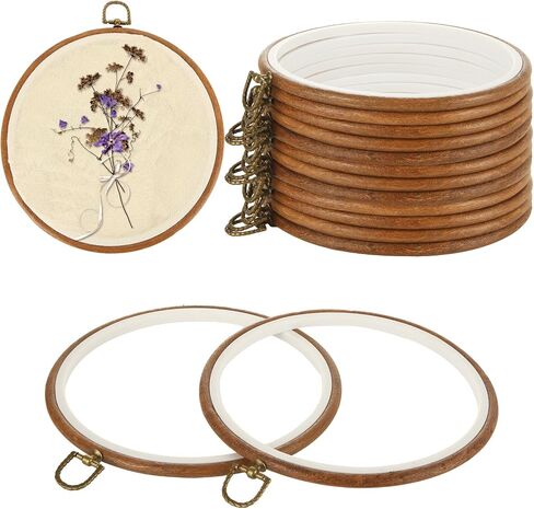 MUXHEL 10PCS 8 Inch Embroidery Hoops, Imitated Wood Plastic Cross Stitch Hoop, Round Embroidery Frame for Hanging Arts Decoration in Saudi Arabia