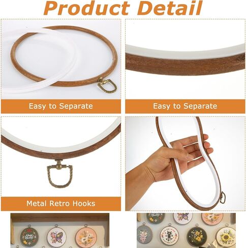 MUXHEL 10PCS 8 Inch Embroidery Hoops, Imitated Wood Plastic Cross Stitch Hoop, Round Embroidery Frame for Hanging Arts Decoration in Saudi Arabia
