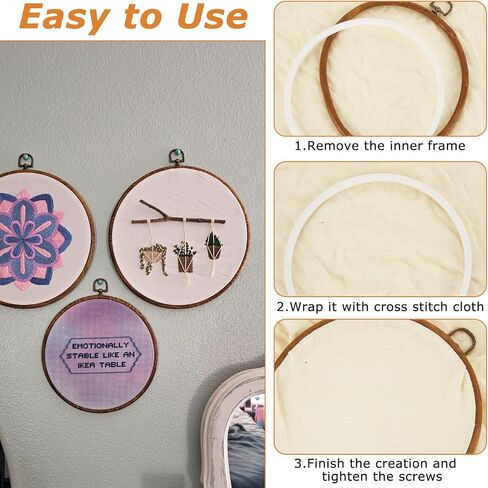 MUXHEL 10PCS 8 Inch Embroidery Hoops, Imitated Wood Plastic Cross Stitch Hoop, Round Embroidery Frame for Hanging Arts Decoration in Saudi Arabia