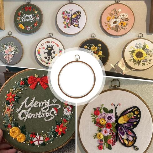MUXHEL 10PCS 8 Inch Embroidery Hoops, Imitated Wood Plastic Cross Stitch Hoop, Round Embroidery Frame for Hanging Arts Decoration in Saudi Arabia