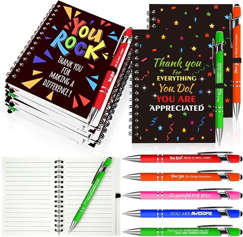 10 Sets Employee Appreciation Gifts Staff Spiral Notebooks Pens Bulk Stylus Cap Team Teachers Thank You Inspiration Journal Coworkers Inspirational Christmas Party Supplies Goodie Bag Stuffers Office in Saudi Arabia
