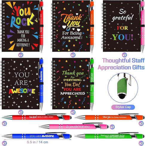 10 Sets Employee Appreciation Gifts Staff Spiral Notebooks Pens Bulk Stylus Cap Team Teachers Thank You Inspiration Journal Coworkers Inspirational Christmas Party Supplies Goodie Bag Stuffers Office in Saudi Arabia