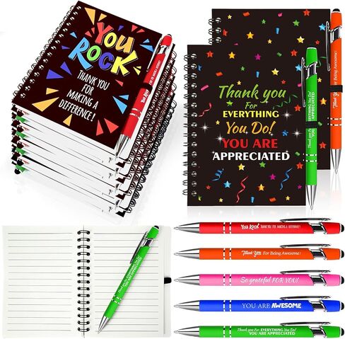 10 Sets Employee Appreciation Gifts Staff Spiral Notebooks Pens Bulk Stylus Cap Team Teachers Thank You Inspiration Journal Coworkers Inspirational Christmas Party Supplies Goodie Bag Stuffers Office in Saudi Arabia