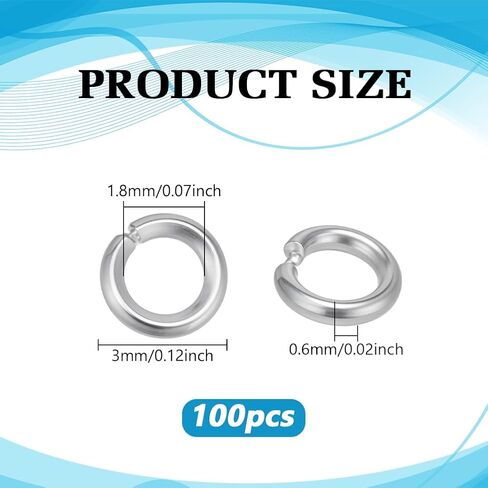 PH PandaHall 100pcs 925 Sterling Silver Plated Jump Rings, 3mm Open Jump Rings Brass Jewelry Connector Ring 22 Gauge Unsoldered O Ring for Earrings Bracelets Necklaces Chain Choker DIY Craft Making in Saudi Arabia