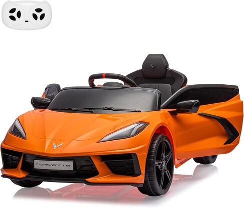 ركوب على سيارة بطارية 12 فولت التي تعمل بالبطارية للأطفال مرخصة من لعبة Corvette Toddlers Electric Car مع التحكم عن بُعد ولوحة القيادة البصرية والموسيقى وأضواء LED والهدايا للفتيان والفتيات الداكن. in Kuwait