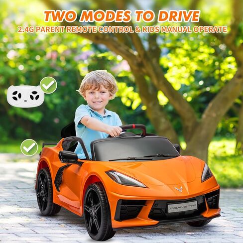 ركوب على سيارة بطارية 12 فولت التي تعمل بالبطارية للأطفال مرخصة من لعبة Corvette Toddlers Electric Car مع التحكم عن بُعد ولوحة القيادة البصرية والموسيقى وأضواء LED والهدايا للفتيان والفتيات الداكن. in Kuwait