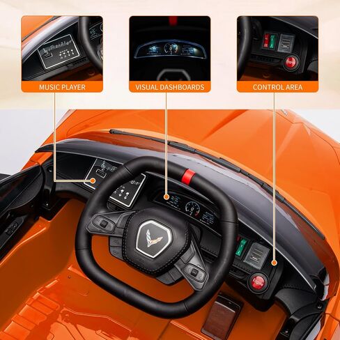 ركوب على سيارة بطارية 12 فولت التي تعمل بالبطارية للأطفال مرخصة من لعبة Corvette Toddlers Electric Car مع التحكم عن بُعد ولوحة القيادة البصرية والموسيقى وأضواء LED والهدايا للفتيان والفتيات الداكن. in Kuwait