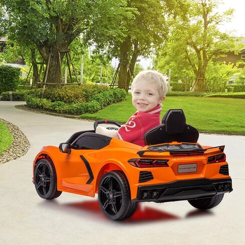 ركوب على سيارة بطارية 12 فولت التي تعمل بالبطارية للأطفال مرخصة من لعبة Corvette Toddlers Electric Car مع التحكم عن بُعد ولوحة القيادة البصرية والموسيقى وأضواء LED والهدايا للفتيان والفتيات الداكن. in Kuwait